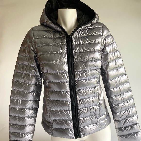 Coach Silver Grey Polyamide Duck Down Packable Hooded Puffer Jacket size S - Picture 2 of 14